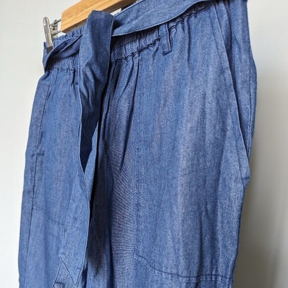 LTahari Belted Jogger Ankle Pants Blue Chambray - Picture 4 of 12